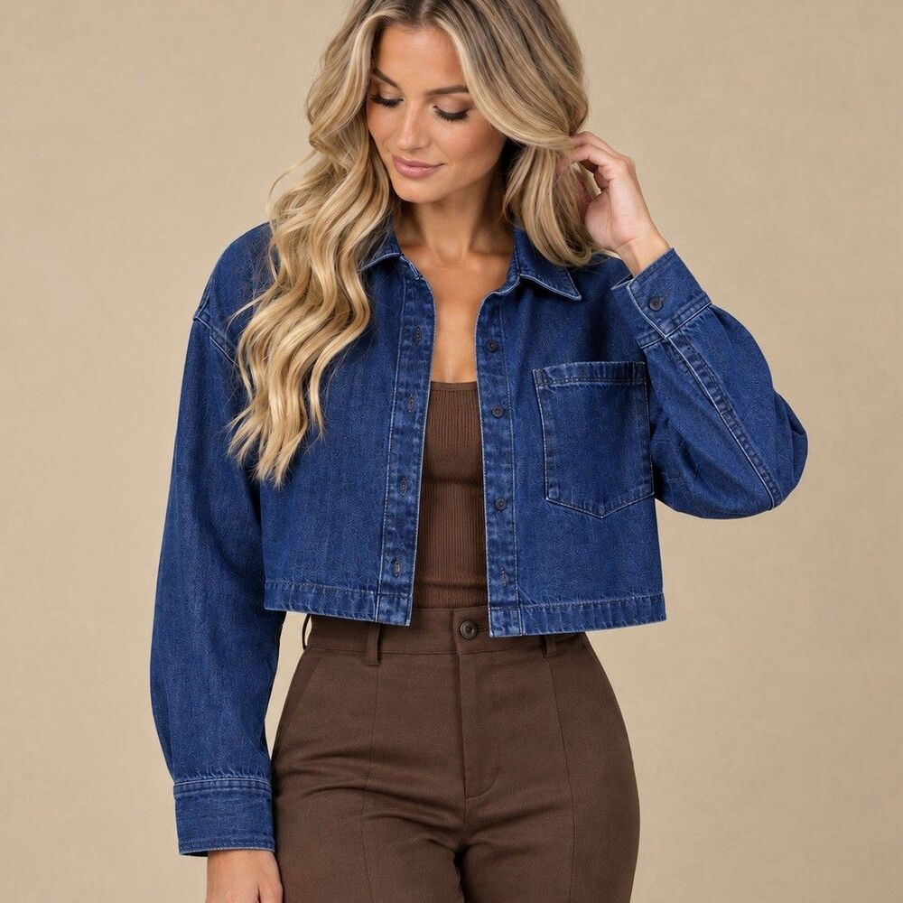 OFFLINE by Aerie Womens L NWT Cropped Denim Jean Jacket Button Up Oversized